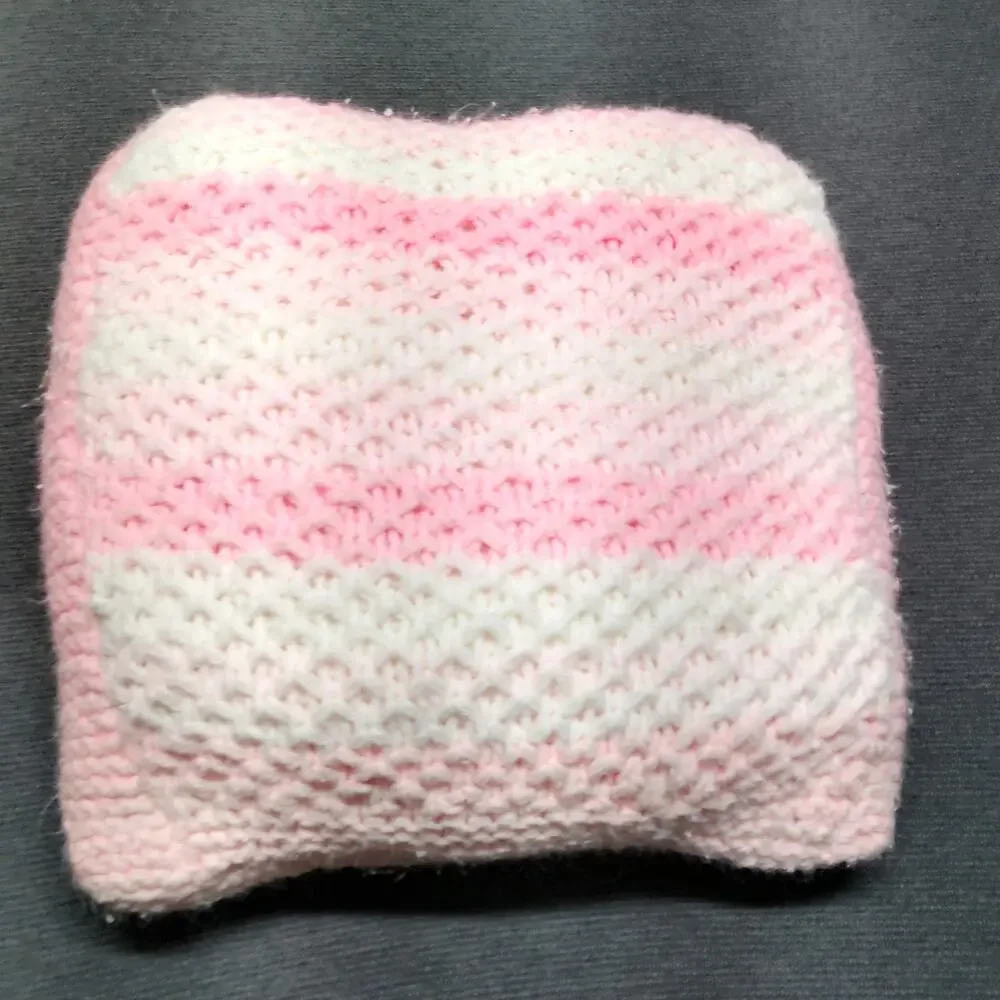 Handmade Knit Pillow Diagonal Sand Stitch Pink White Accent